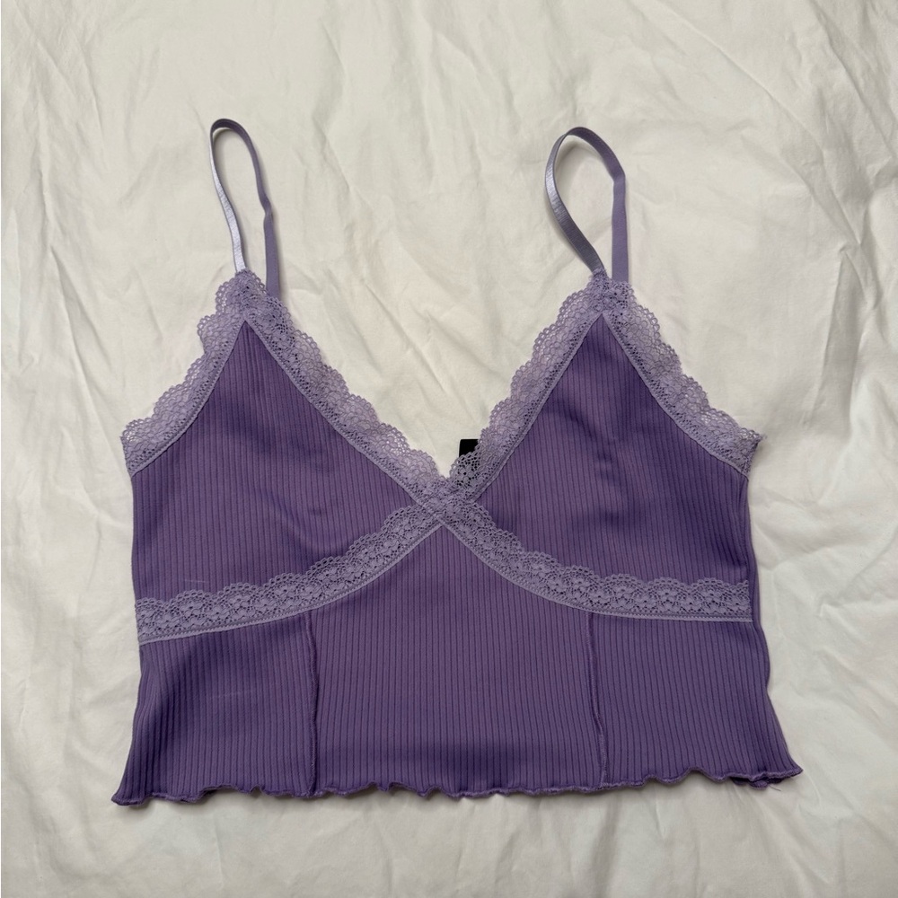 Divided Lavender Lace Ribbed Top - Picture 2 of 4